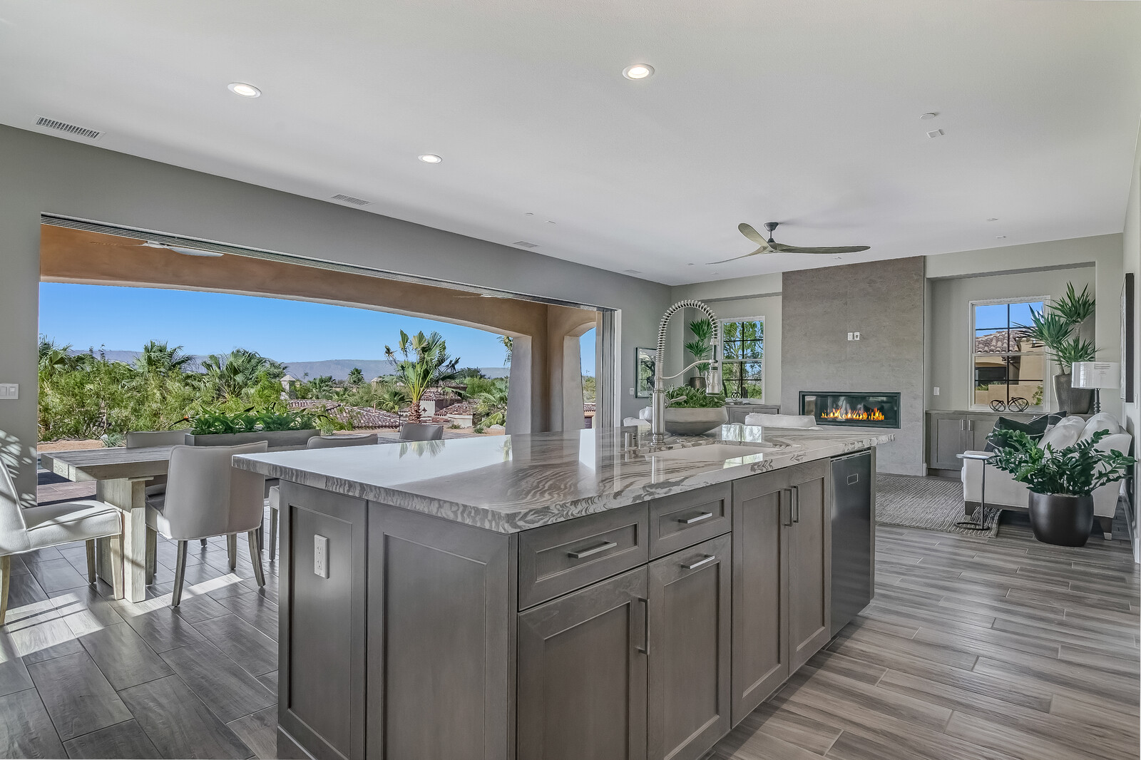 Photo of kitchen looking out